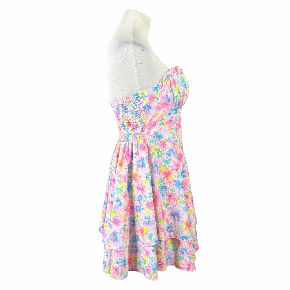 SHEIN Soleia White Multicolor Floral Ruffle Sweetheart Strapless Mini Dress - M - Picture 7 of 16
